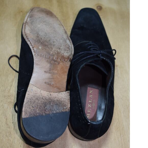 Mezlan Suede Wingtip Oxford Shoes Black Made in Spain Size 10